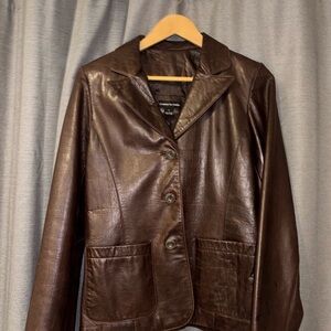 Elegant Dark Brown Leather Women's Jacket